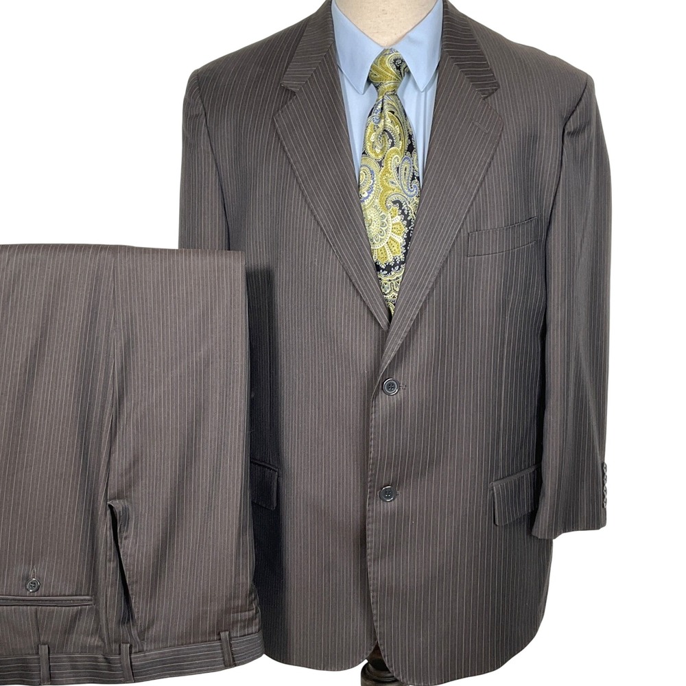 Bachrach Suit Men 46R 38W26L Brown‎ Pinstripe Italy